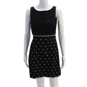 Shelli Segal Womens Back Zip Scoop Neck Floral Embroidered Dress Black Size 8